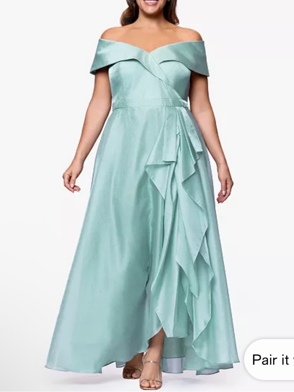 Stunning Mint Teal Formal Off-Shoulder Ruffle Maxi Dress SZ10